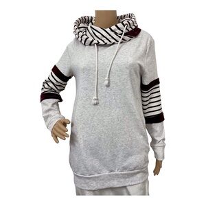 Nora Madison X Lucy Avenue Women's Ligth Gray, Burgundy, Striped Hoodie, M